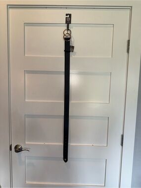 Vince Camuto Black Leather Belt with Gold Double Rings